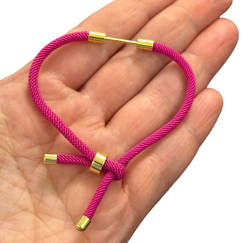 24Kt Gold Plated Fuchsia Cord Bracelet Blank With Screw Clasp