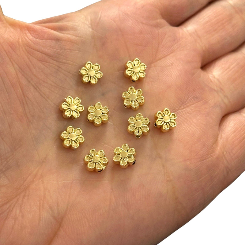 24Kt Gold Plated Double Sided Daisy Charms, 10 pcs in a pack