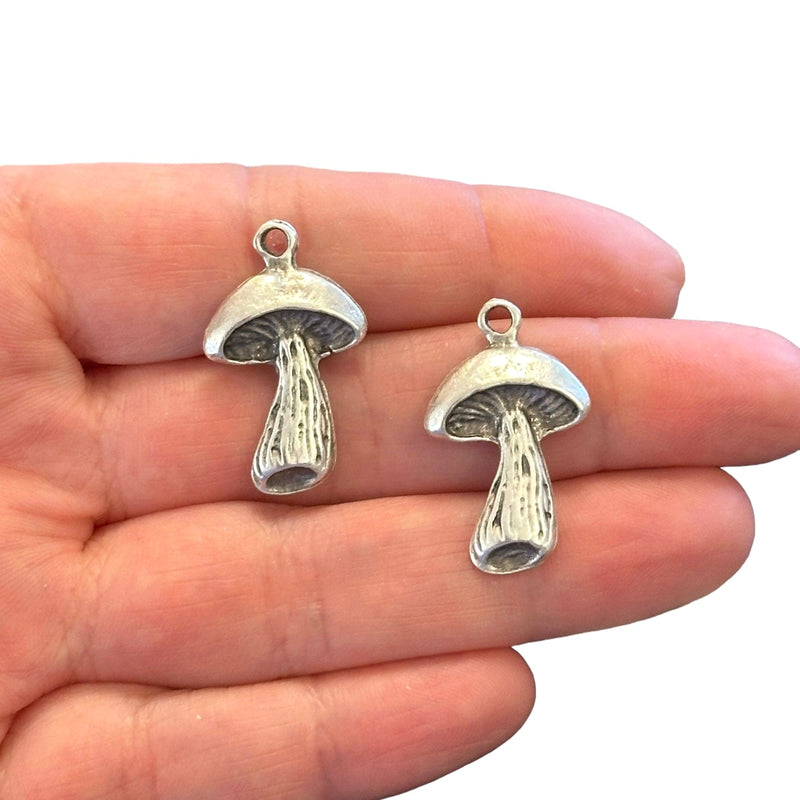 Antique Silver Plated Mushroom Charms, 2 pcs in a pack