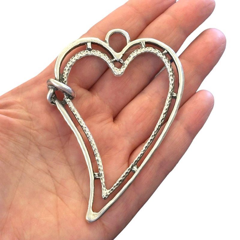 Antique Silver Plated Large Heart Pendant
