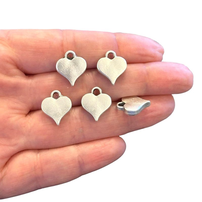 Antique Silver Plated Heart Charms, 5 pcs in a pack