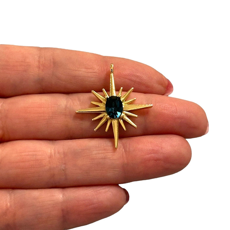 24 Karat vergoldeter Nordstern-Charm mit Swarovski-Saphirkristall