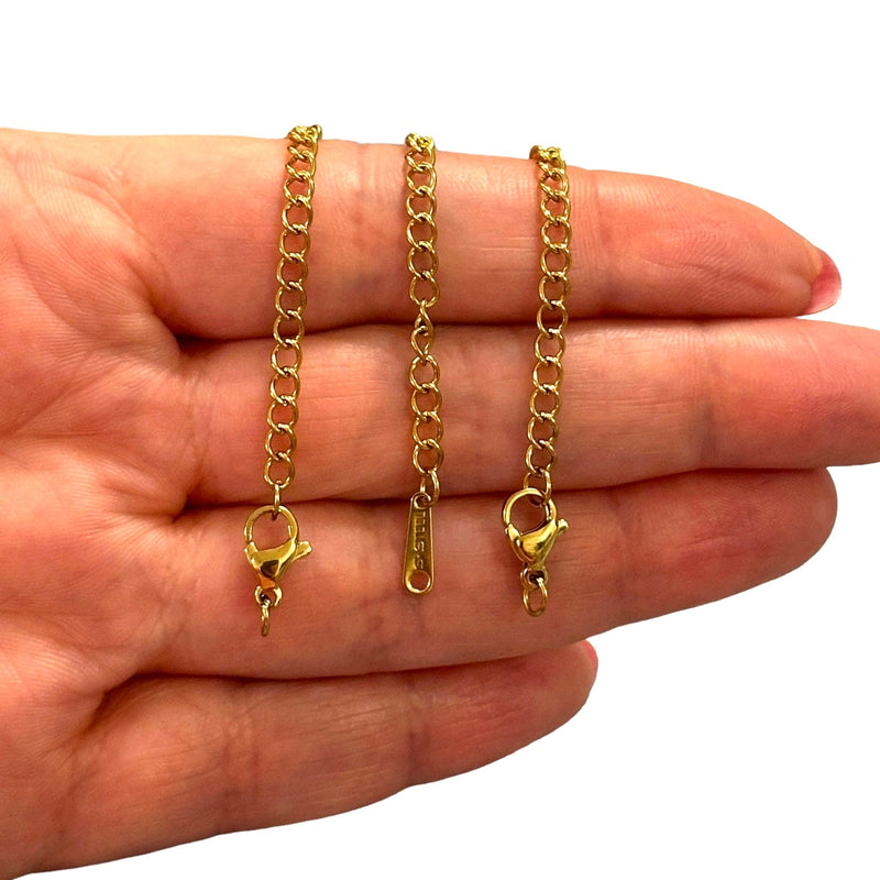 Waterproof 24K Gold Filled Stainless Steel 2 Inch Chain Extender With Lobster Clasp and Connector Tag