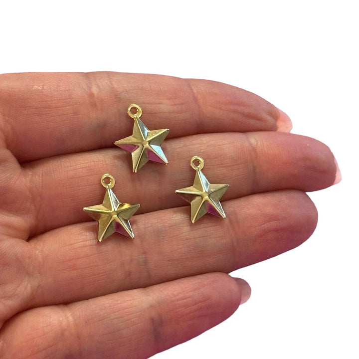 24Kt Gold Plated Hollow Star Charms, 3 pcs in a pack