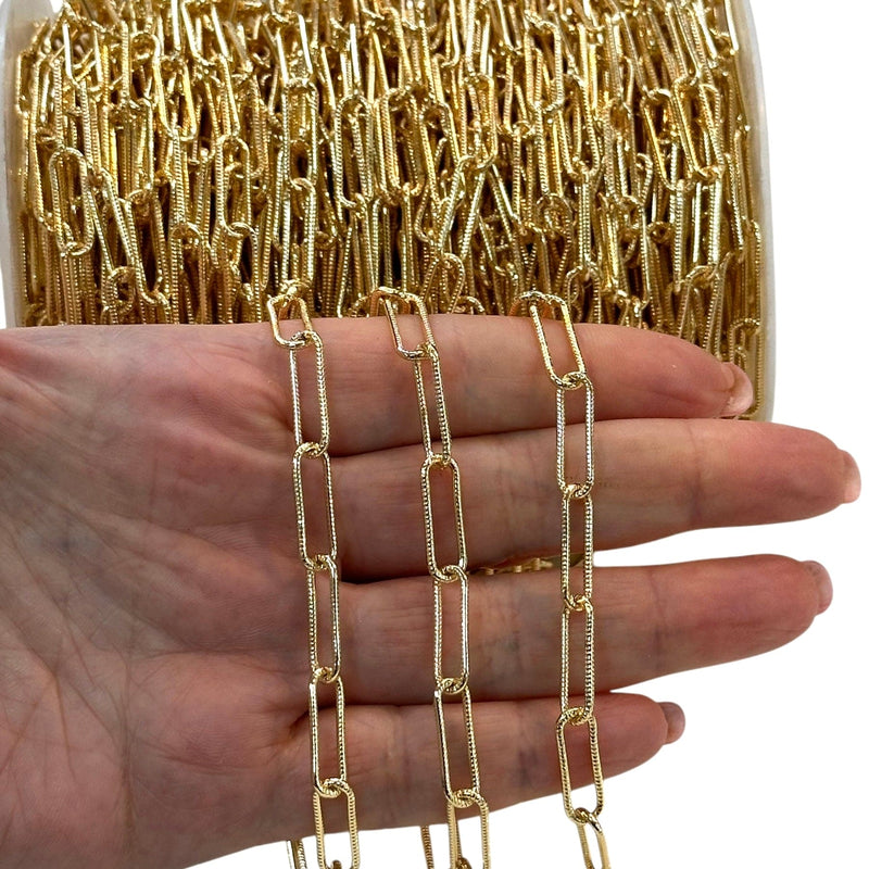 24 Karat glänzend vergoldete offene Gliederkette, 15 x 5 mm vergoldete Kette,