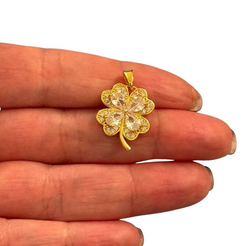 24Kt Gold Plated Stainless Steel  Clover Charm With Bail