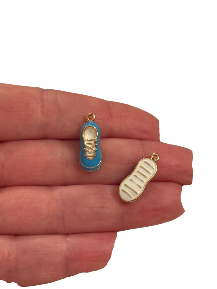 3D Enamel Sneaker Charm – Blue &amp; White, 24K Gold Plated Brass