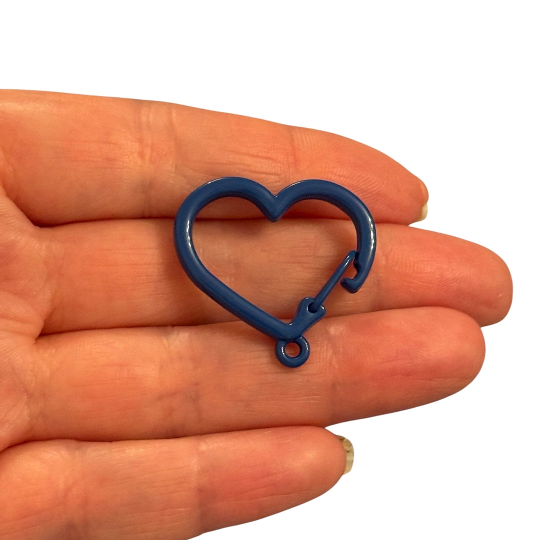 Blue Enamel Heart Keychain Clip &amp; Bag Charm Connector – 28×30mm