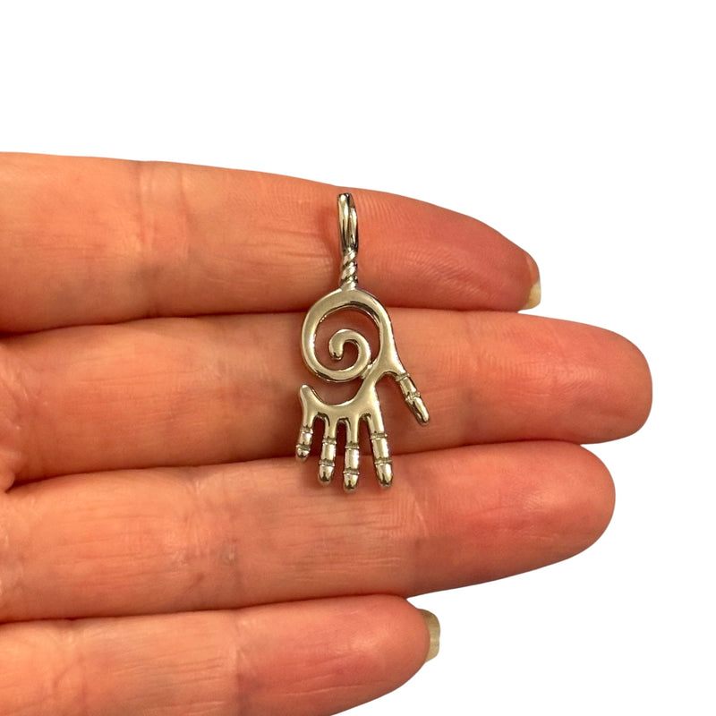 Rhodium Plated Spiral Hamsa Pendant
