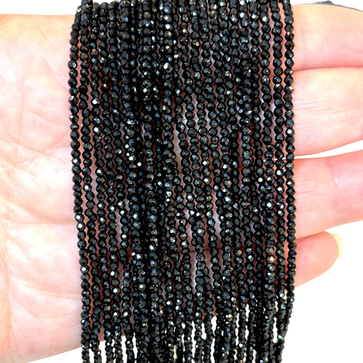 2mm Black Faceted Round Crystal Beads, PBC2R1