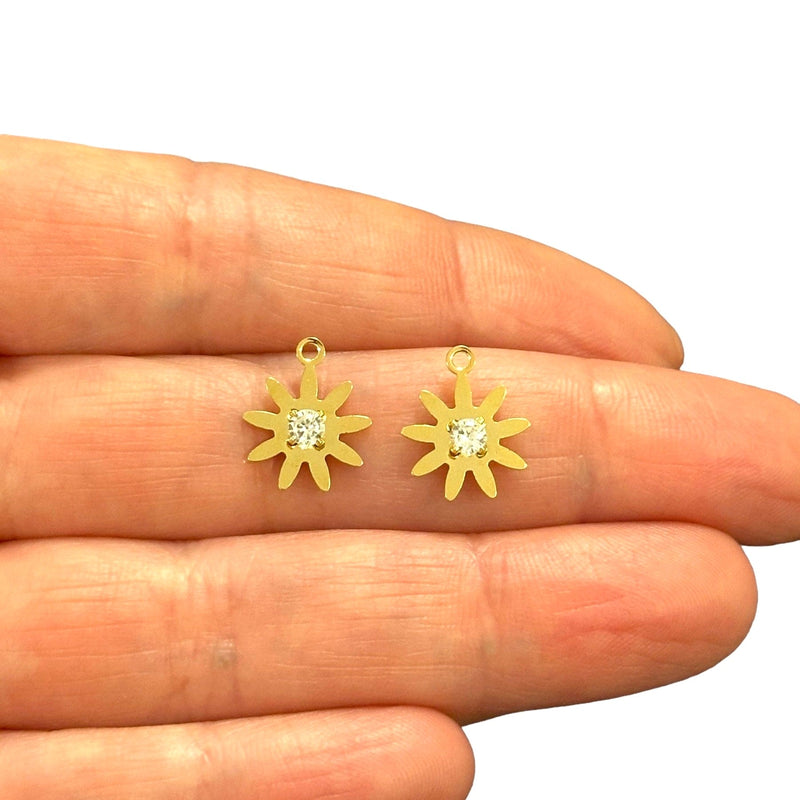 24Kt Gold Plated Cz Flower Charms, 2 pcs in a pack