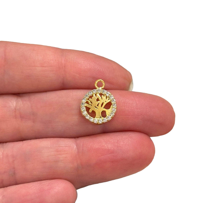 24Kt Gold Plated CZ Micro Pave Tree Of Life Charm