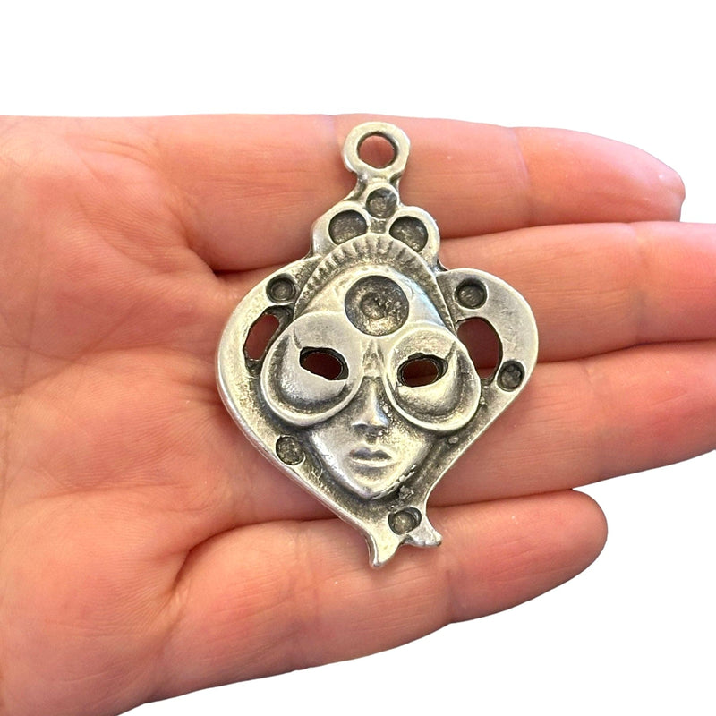 Antique Silver Plated Large Mask Pendant