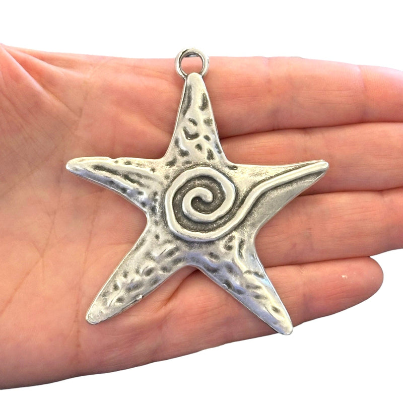 Antique Silver Plated Large Starfish Pendant
