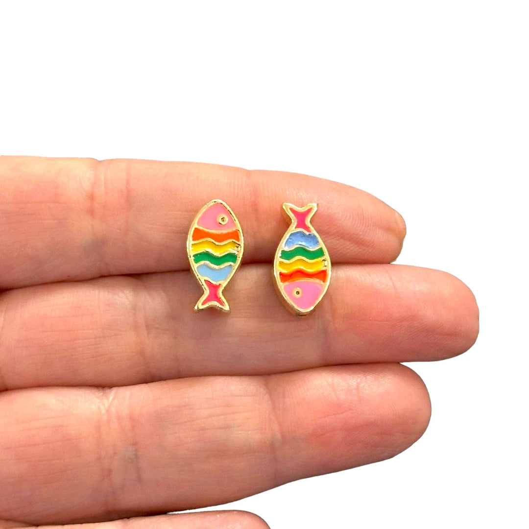 24Kt Gold Plated Double Side Neon Enamelled Fish Spacer Charms, 2 pcs in a pack