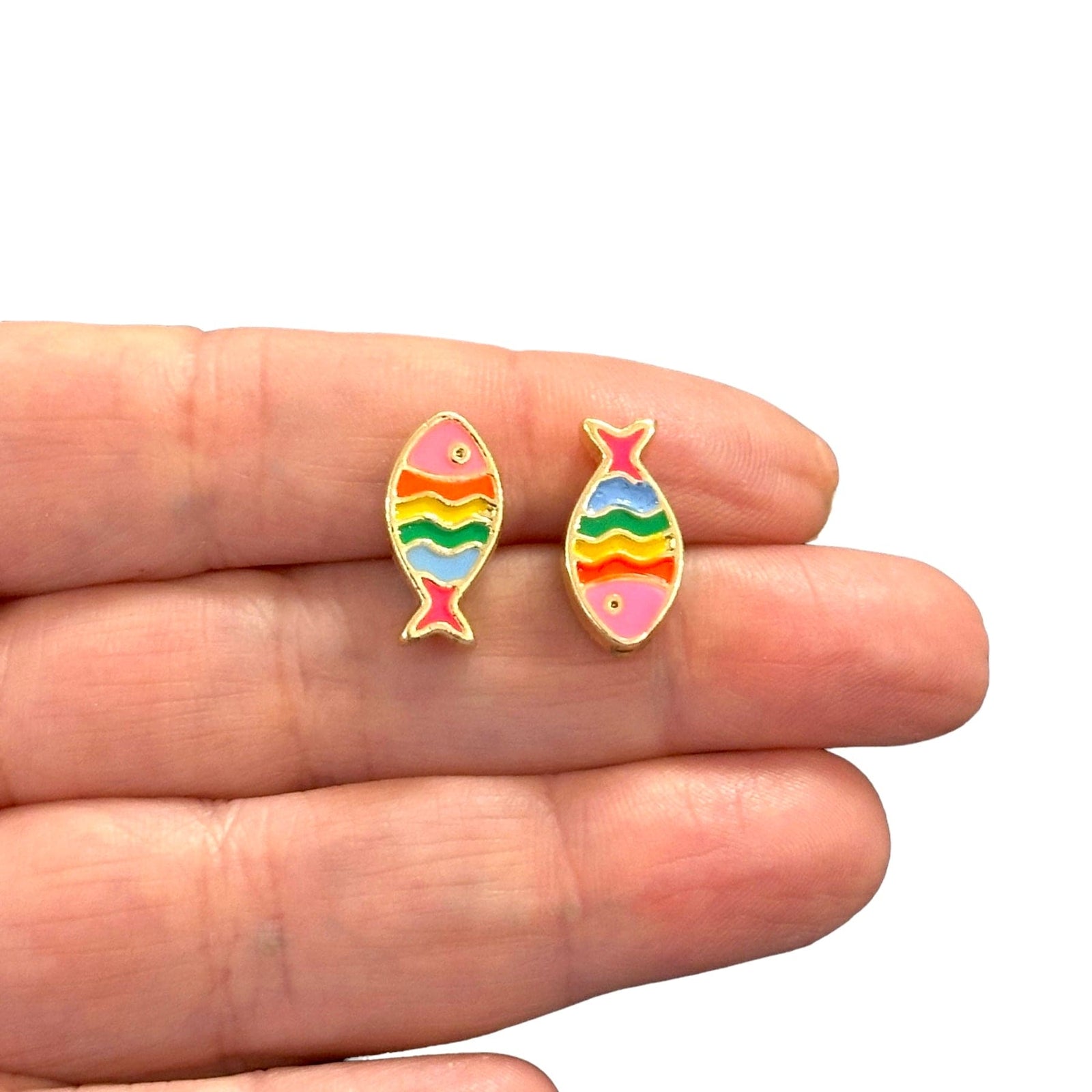 24Kt Gold Plated Double Side Neon Enamelled Fish Spacer Charms, 2 pcs in a pack