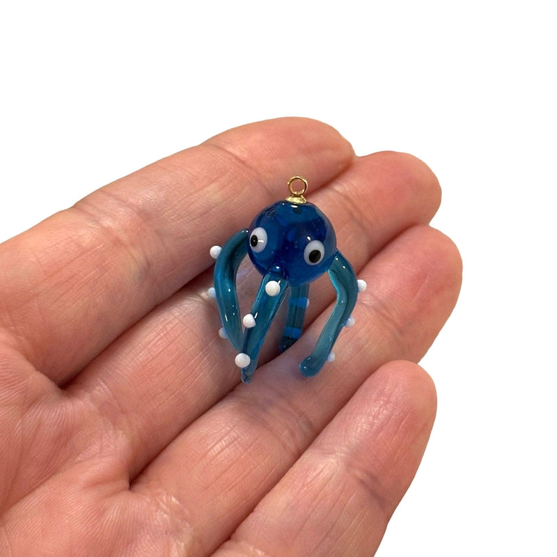 Hand Made Murano Glass Octopus Charm With 24Kt Gold Plated Pin