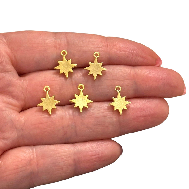 24Kt Matte Gold Plated Brass Star Charms, Gold Star Charms, 5 pcs in a pack