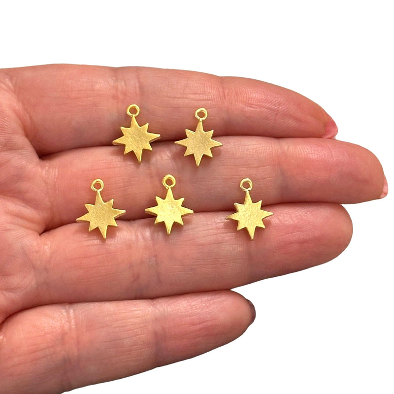 24Kt Matte Gold Plated North Star Charms, Gold Star Charms, 5 pcs in a pack