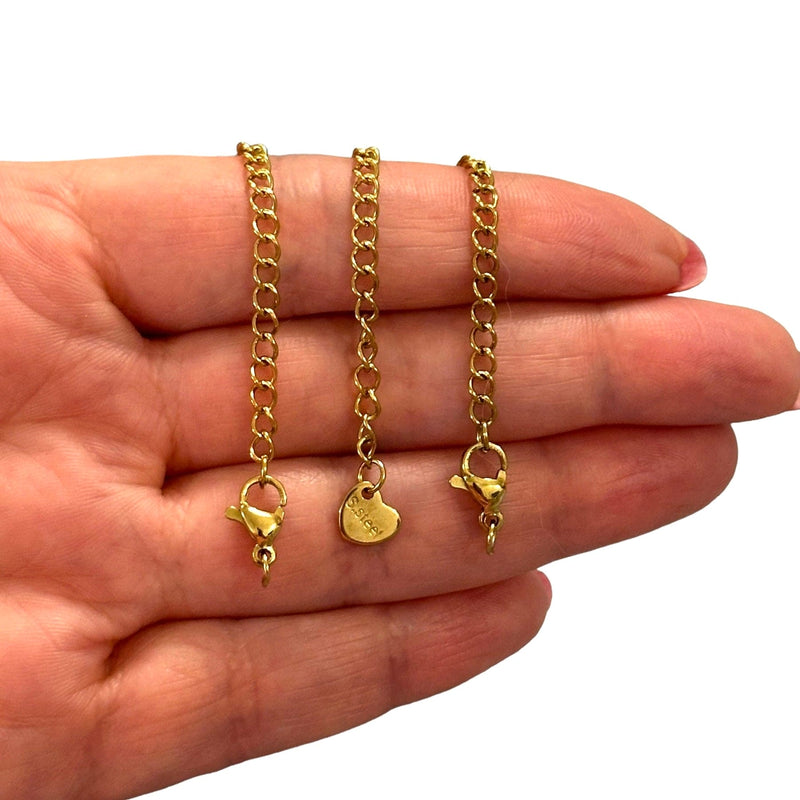Waterproof 24K Gold Filled Stainless Steel 2 Inch Chain Extender With Lobster Clasp and Heart Tag