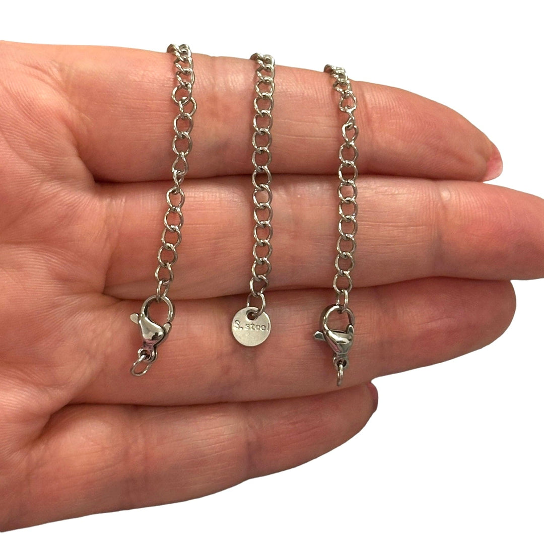 Waterproof Stainless Steel 2 Inch Chain Extender With Lobster Clasp and Round Tag