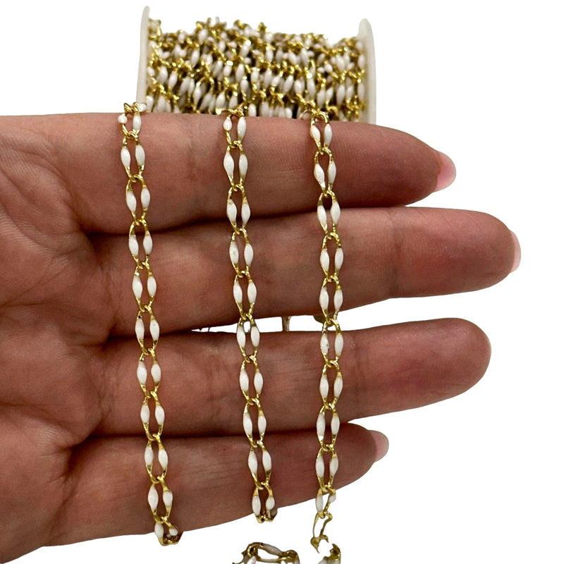 White Enamelled Gourmet Chain, 24Kt Gold Plated Gourmet Chain