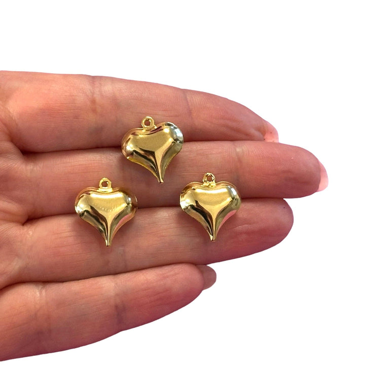 24Kt Gold Plated Hollow Puffed Heart Charms, 3 pcs in a pack