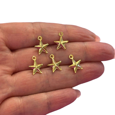 24Kt Gold Plated Hollow Star Charms, 5 pcs in a pack