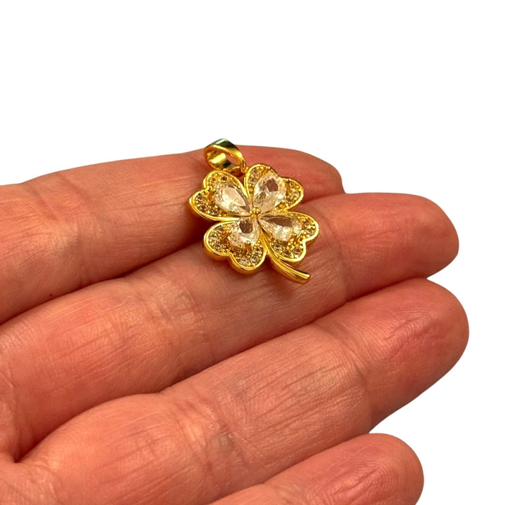 24Kt Gold Plated Stainless Steel Clover Charm With Bail