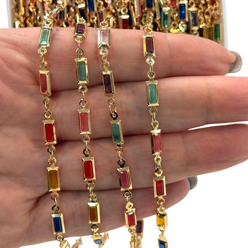 24K Gold Plated Chakra Rainbow Rectangle CZ Chain