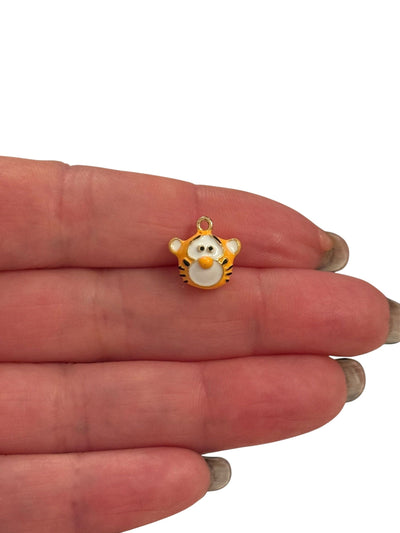 Tiger Face Charm – 3D Enamel Animal Charm, 24K Gold Plated Brass