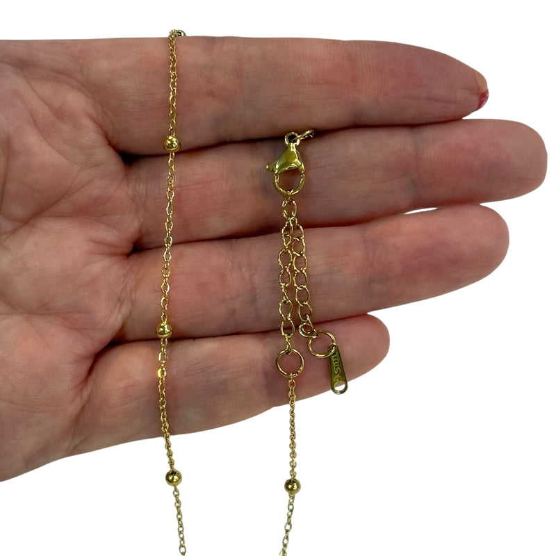 Waterproof Stainless Steel 24Kt Gold Filled Ready Necklace – Cable Chain With Balls, with 2" Extender (1.50x2mm Links)