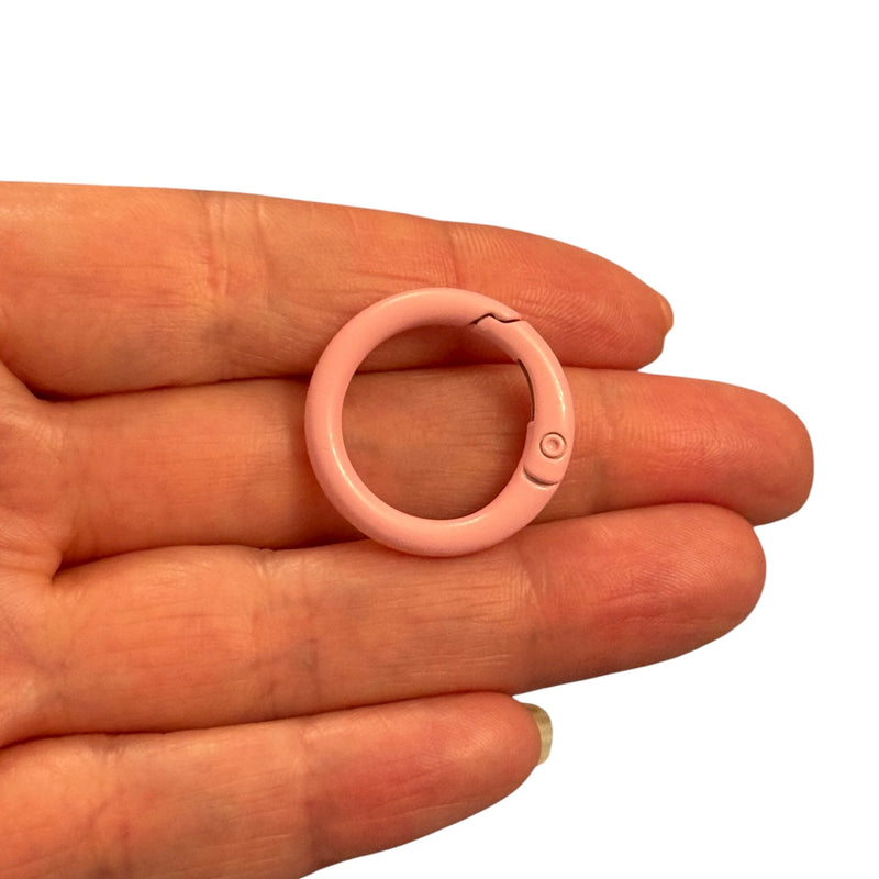 Pink Enamel Round Keychain & Bag Charm Clip – 25mm