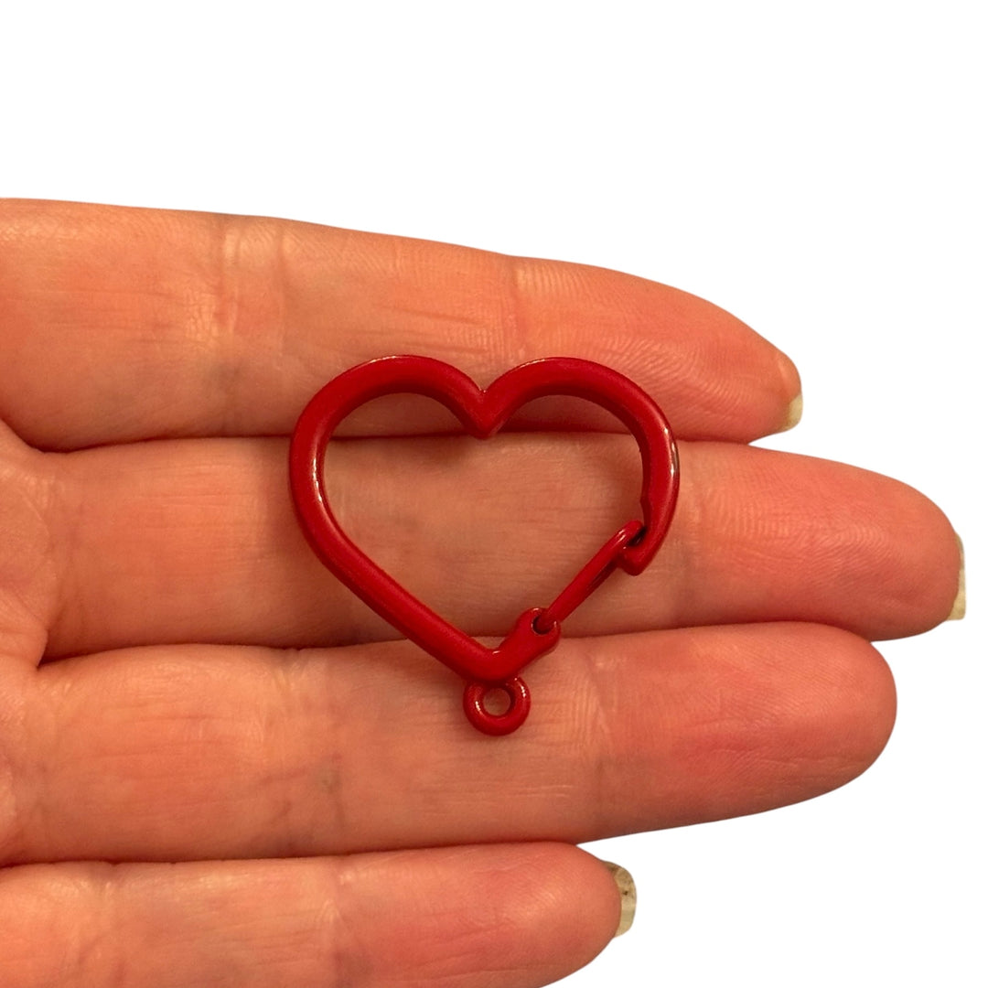 Red Enamel Heart Keychain Clip &amp; Bag Charm Connector – 28×30mm