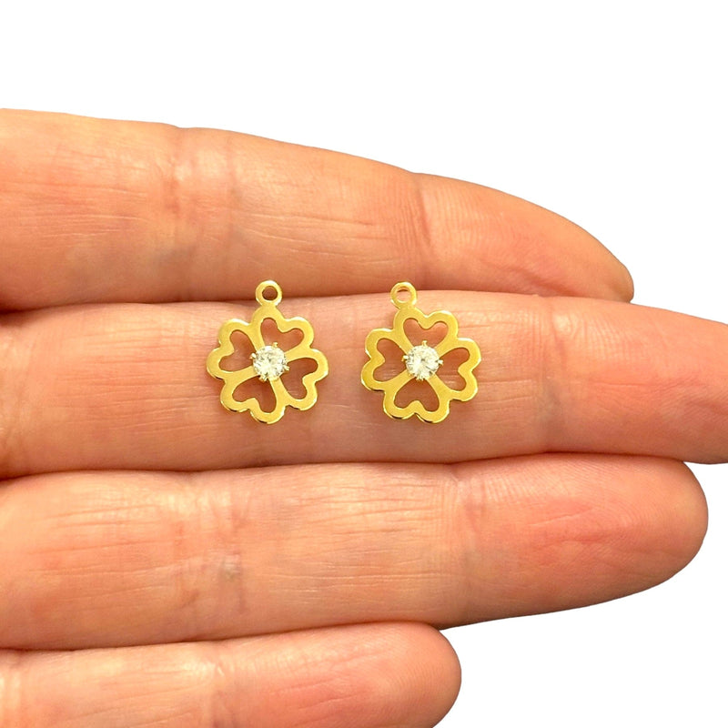 24Kt Gold Plated Cz Clover Charms, 2 pcs in a pack