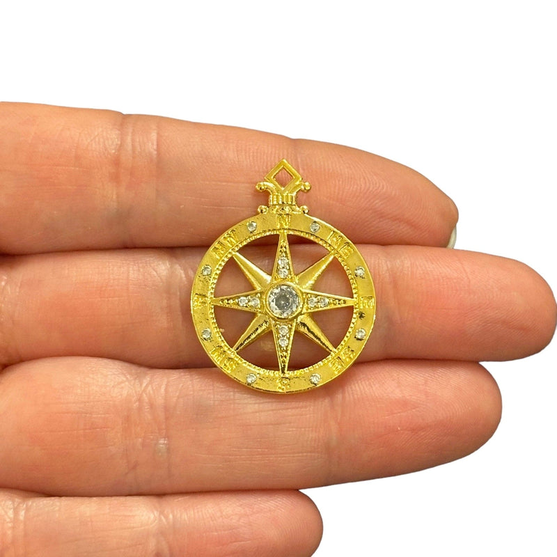 24Kt Gold Plated CZ Compass Charm