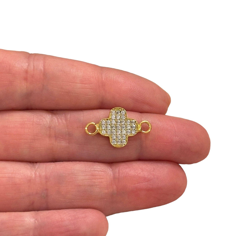 24Kt Gold Plated CZ Micro Pave Clover Connector Charm