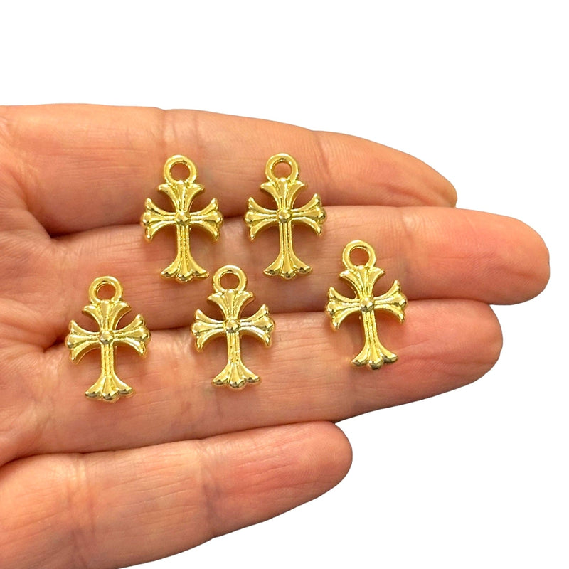 24Kt Gold Plated Cross Charms, 5 pcs in a pack
