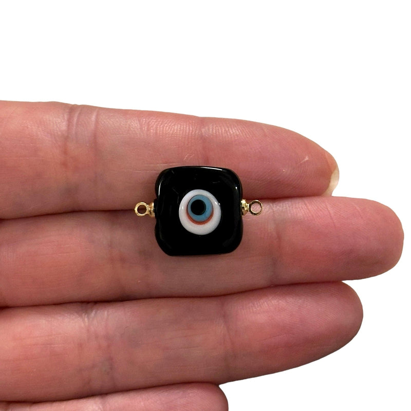 Hand Made Murano Glass Evil Eye Connector Charm With 24Kt Gold Plated Pins