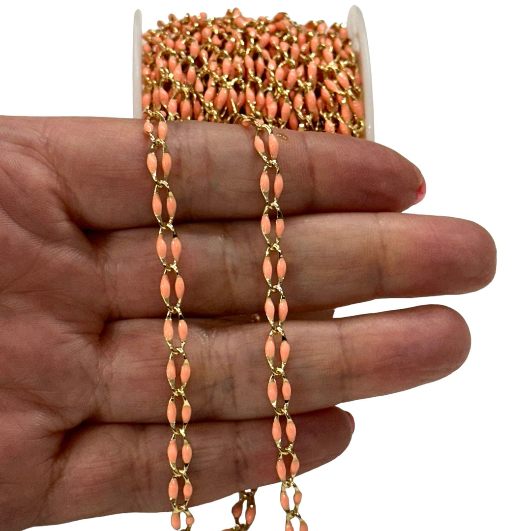 Peach Enamelled Gourmet Chain, 24Kt Gold Plated Gourmet Chain