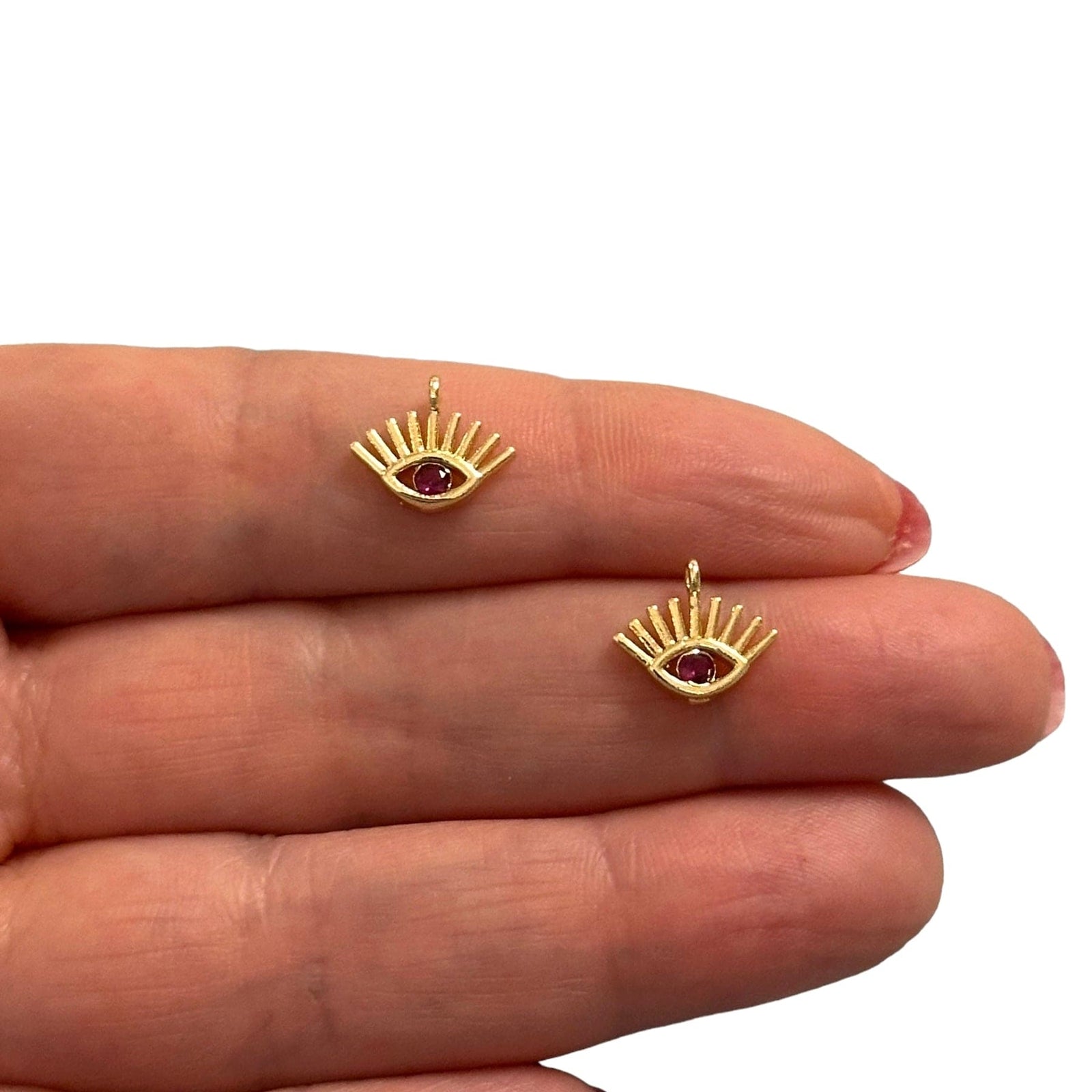24Kt Shiny Gold Plated Ruby Eye Zirconia Charms, 2 pcs in a pack