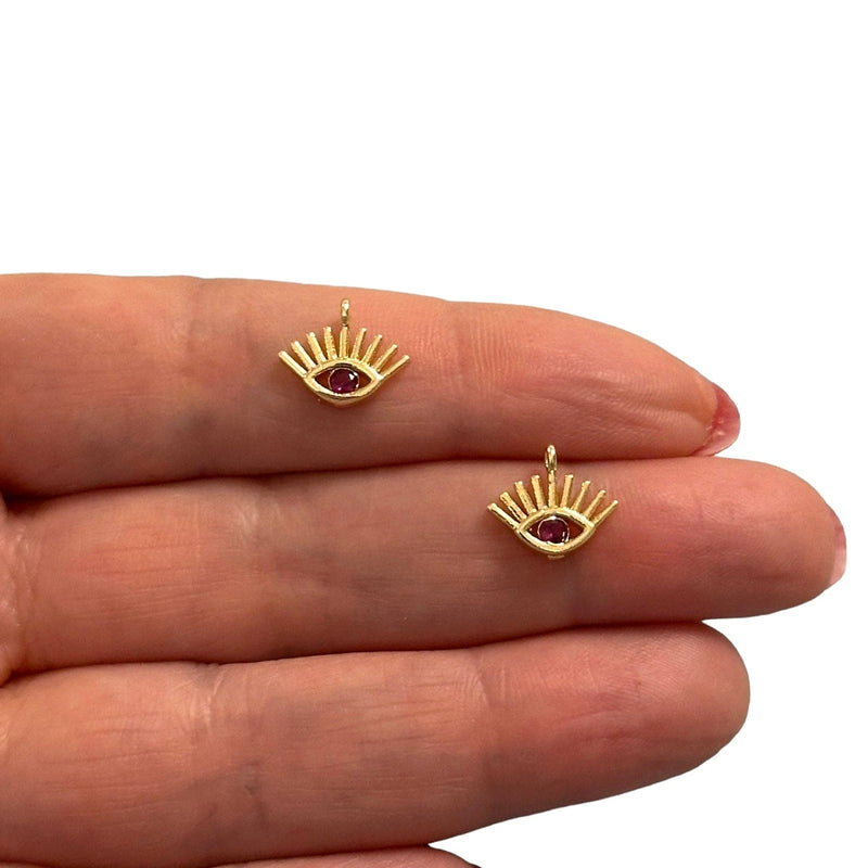 24Kt Shiny Gold Plated Ruby Eye Zirconia Charms, 2 pcs in a pack