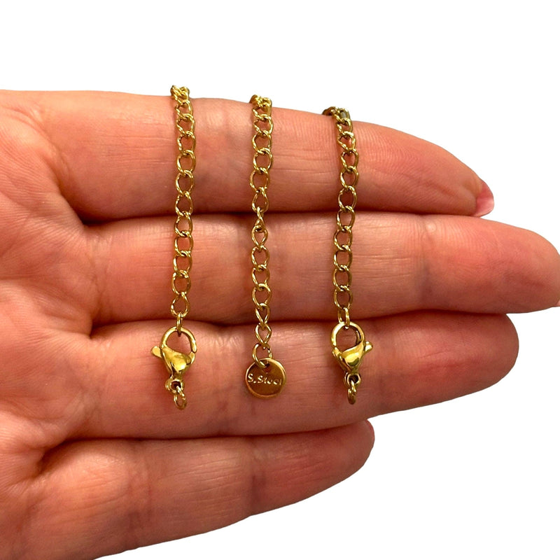 Waterproof 24Kt Gold Filled Stainless Steel 2 Inch Chain Extender With Lobster Clasp and Round Tag
