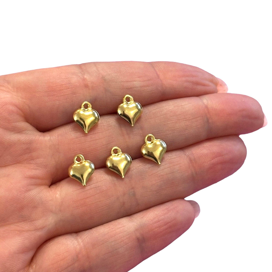 24Kt Gold Plated Hollow Puffed Heart Charms, 5 pcs in a pack
