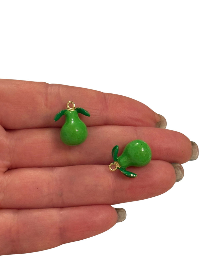 Green Pear Charm – 3D Enamel Fruit Charm , 24K Gold Plated Brass