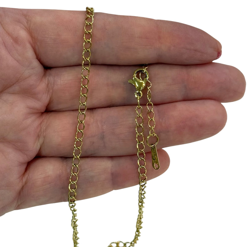 Waterproof Stainless Steel 24Kt Gold Filled Ready Necklace – Fine Curb Chain, with 2" Extender (3mm Links)