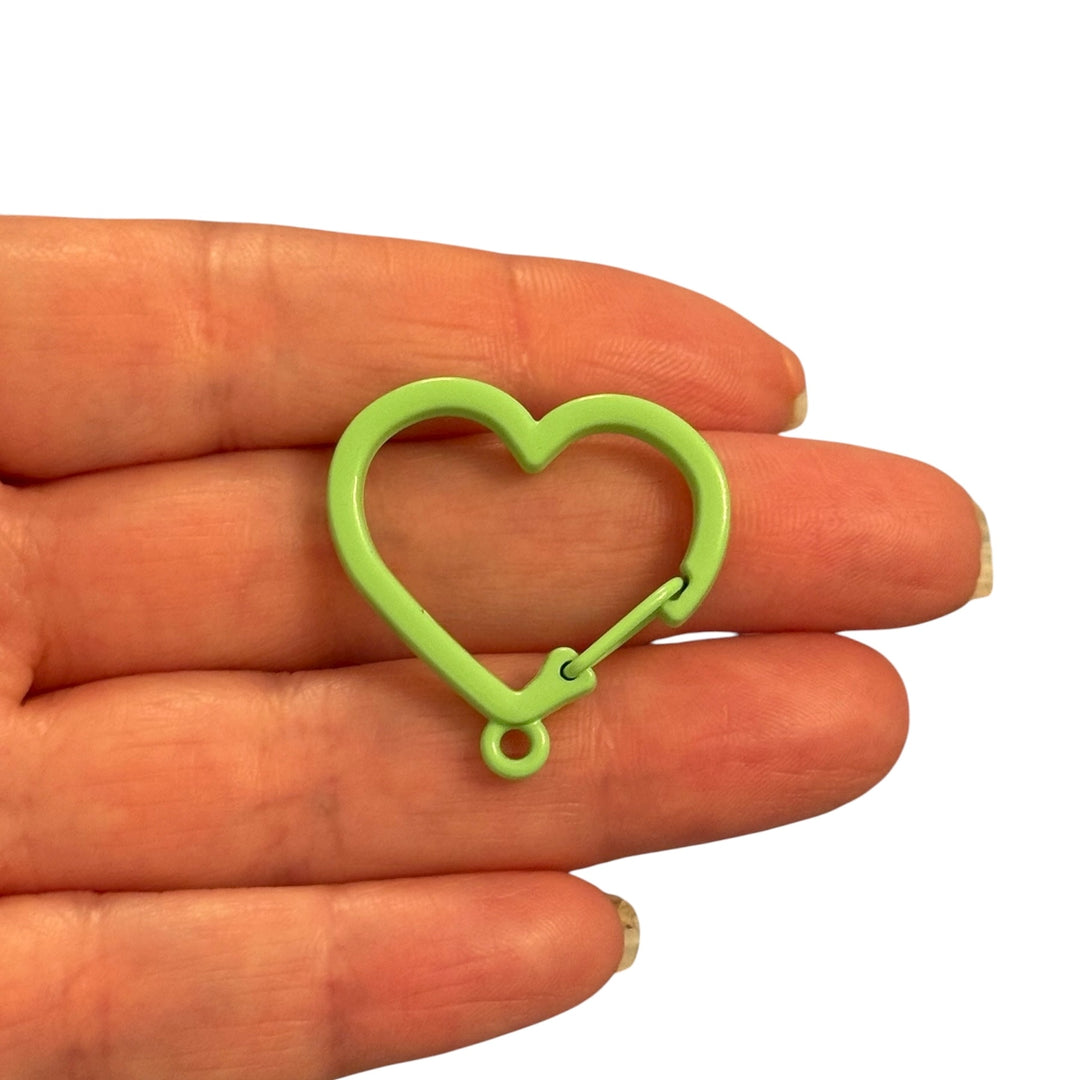 Mint Green Enamel Heart Keychain Clip &amp; Bag Charm Connector – 28×30mm
