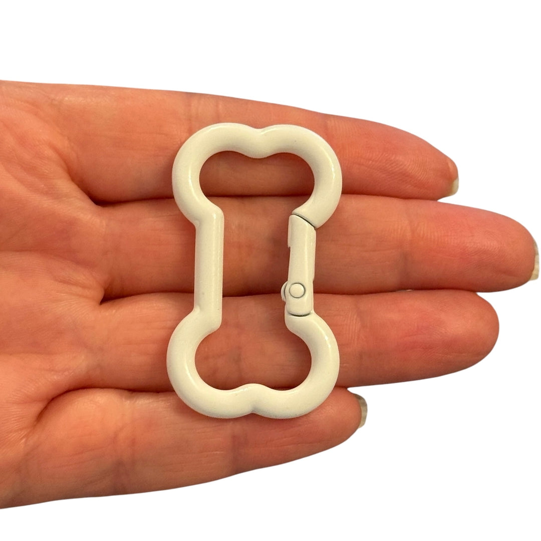White Enamel Bone Keychain Clip &amp; Bag Charm Connector – 48×28mm