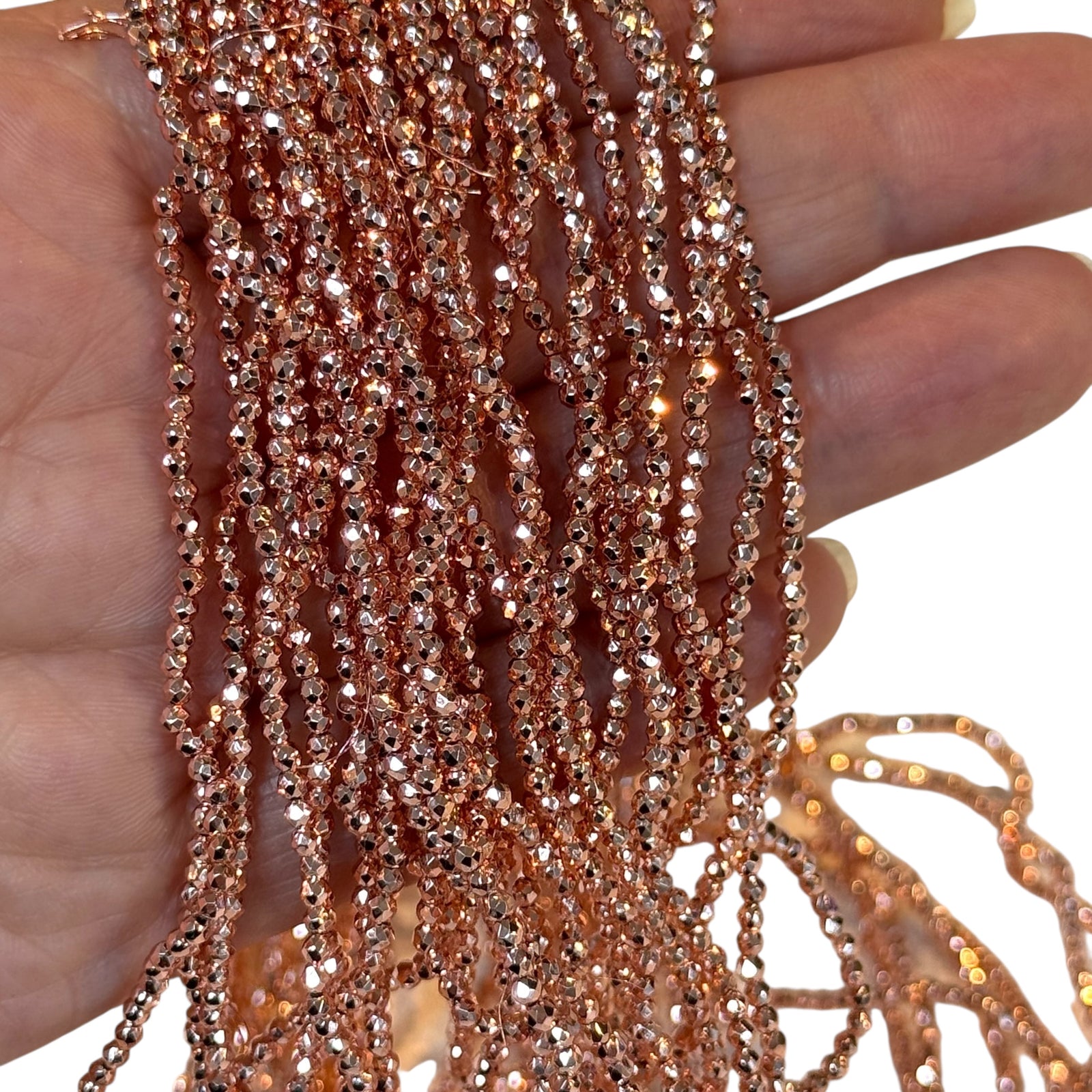 2mm Rose Gold Faceted Round Crystal Beads, PBC2R25