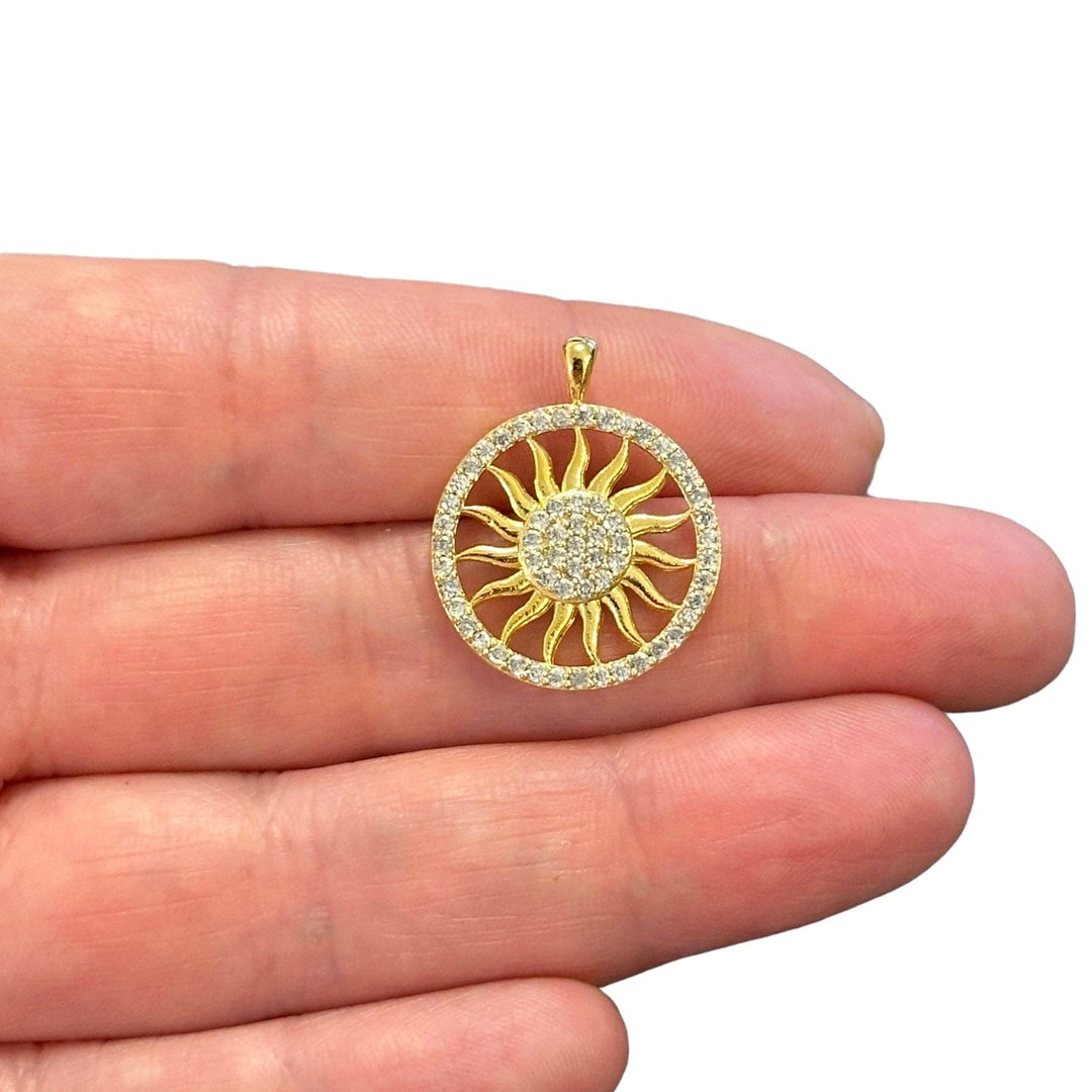 24Kt Gold Plated CZ Micro Pave Sun Charm